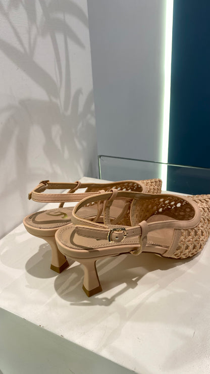 gold sling back tomaia intrecciata