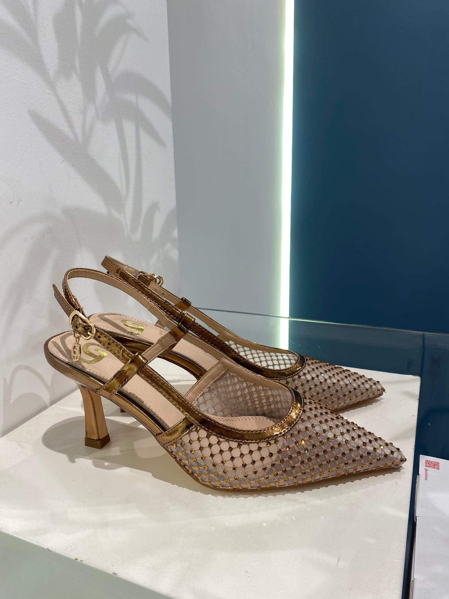 gold sling back mini strass
