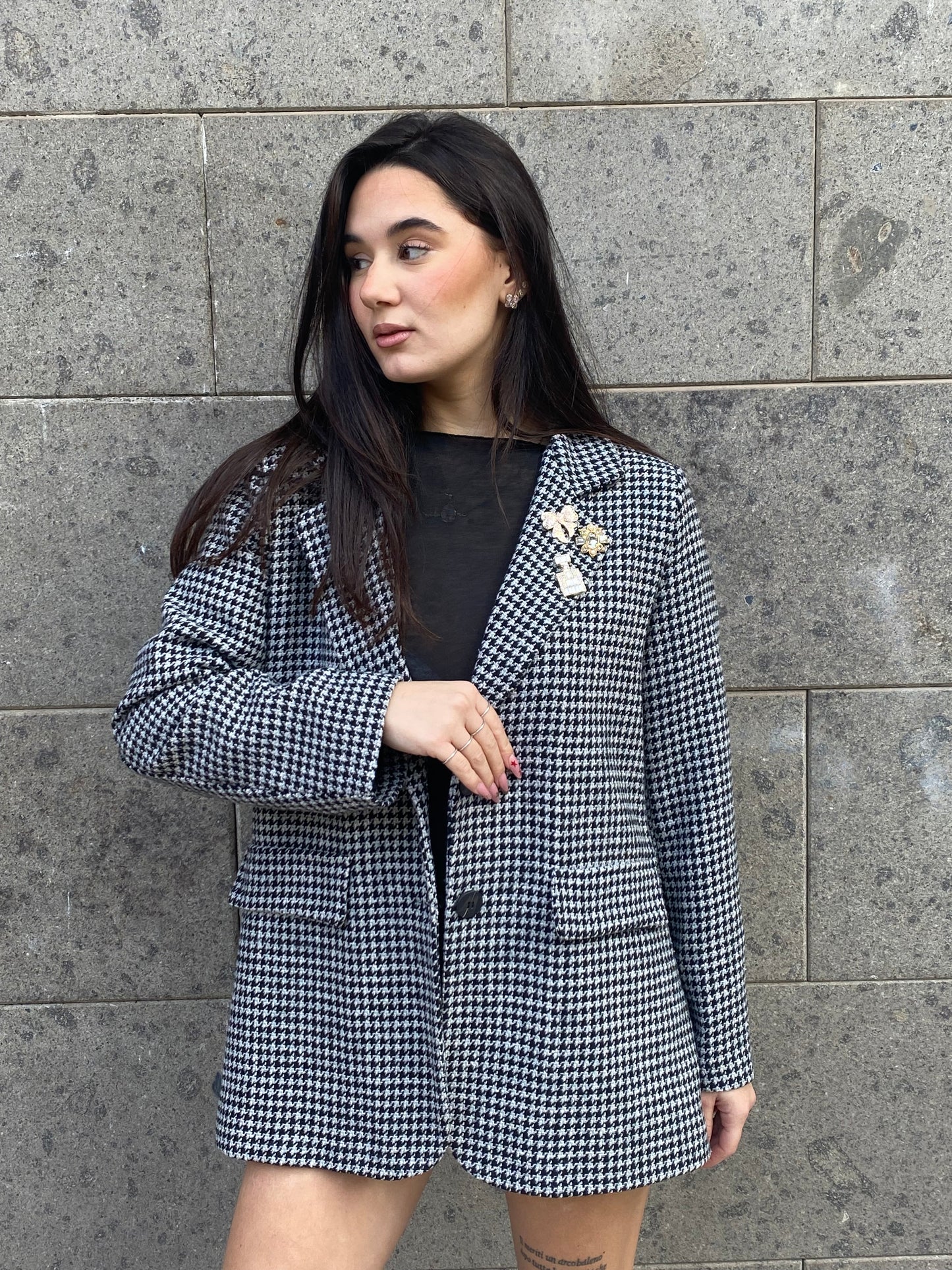 glitter giacca check spille