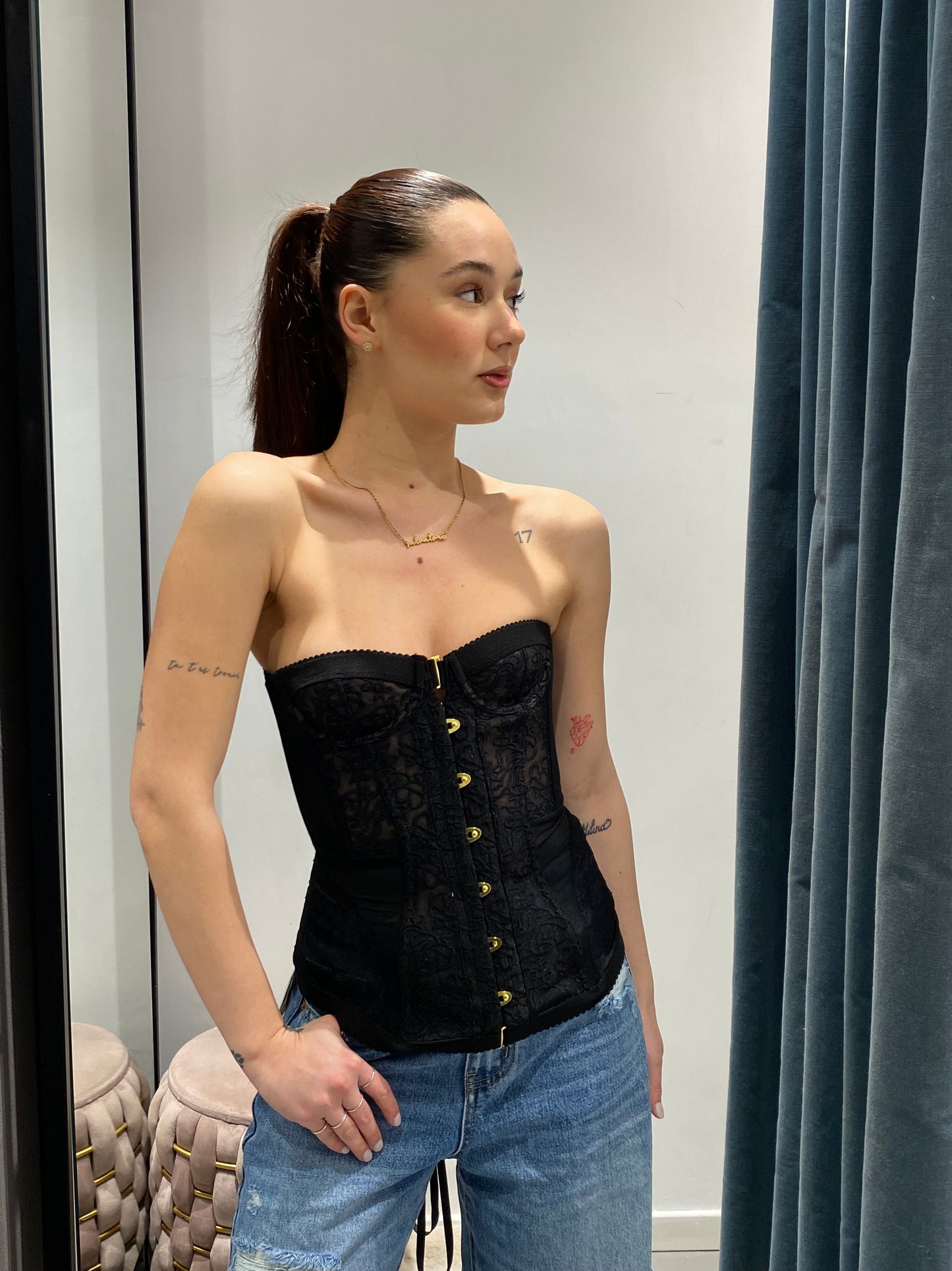 glitter corsetto pizzo stringhe