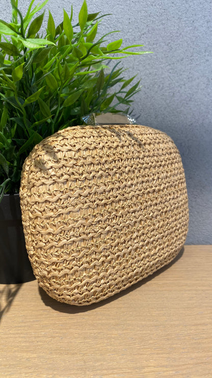 sara pochette raffia strass
