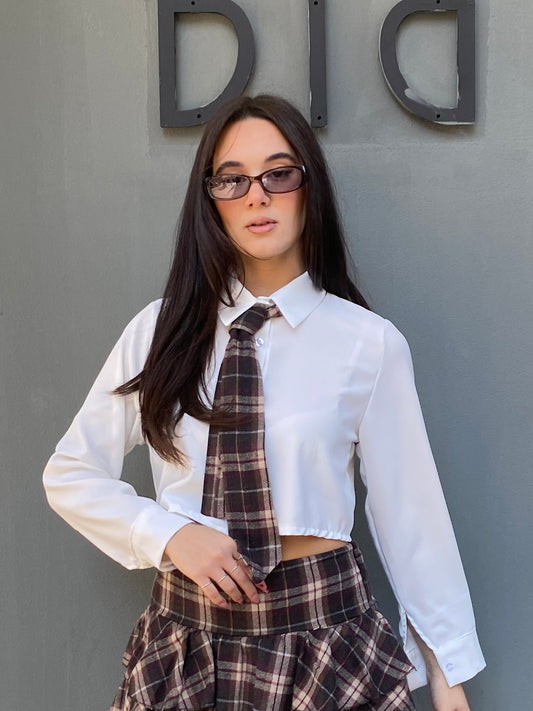 chic camicia crop cravatta check