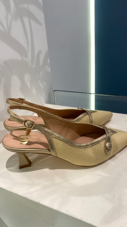 gold sling back contrasto bottone