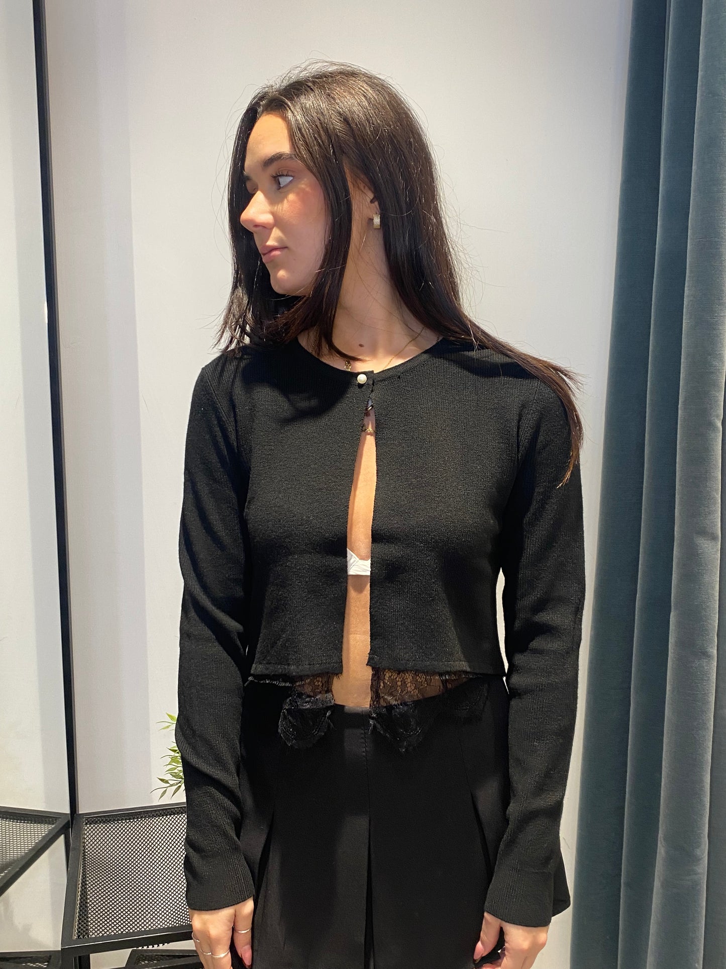 cardigan bottone perla pizzo