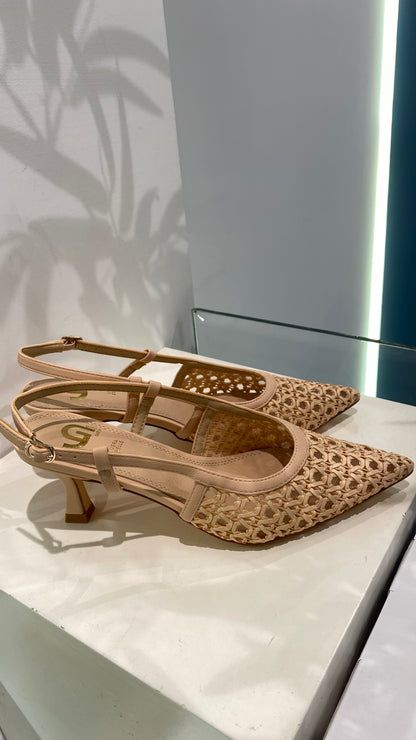 gold sling back tomaia intrecciata