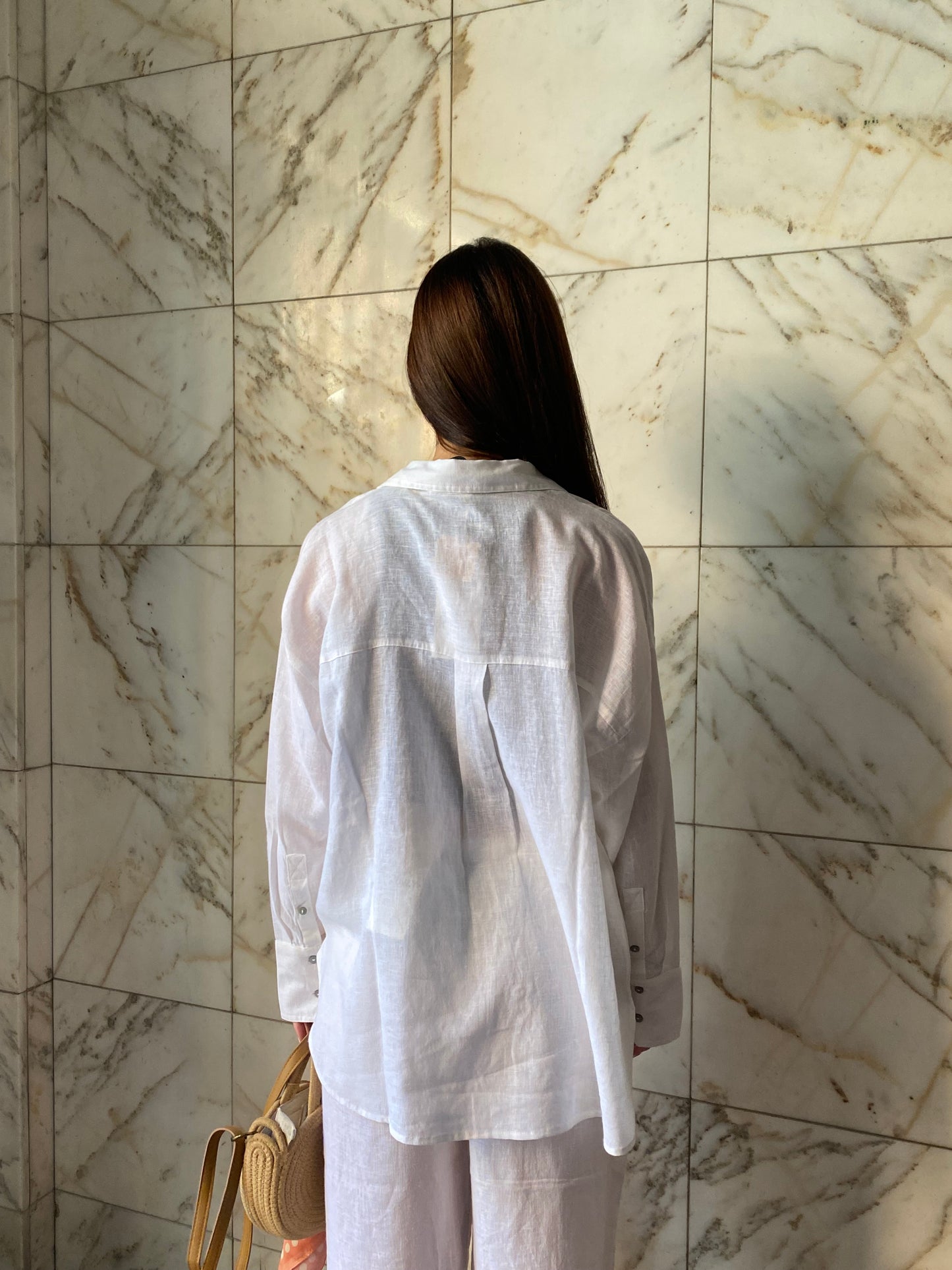 only camicia lino bottone madre perla
