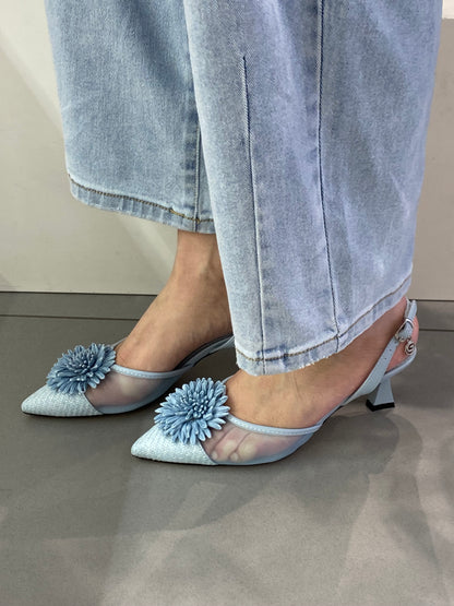 gold sling back con fiore
