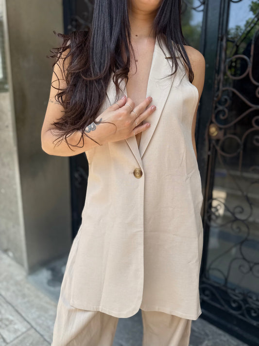 lumina gilet lungo scollo retro