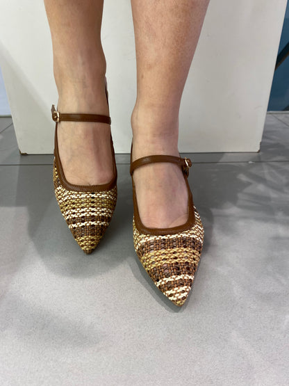 gold sling back raffia