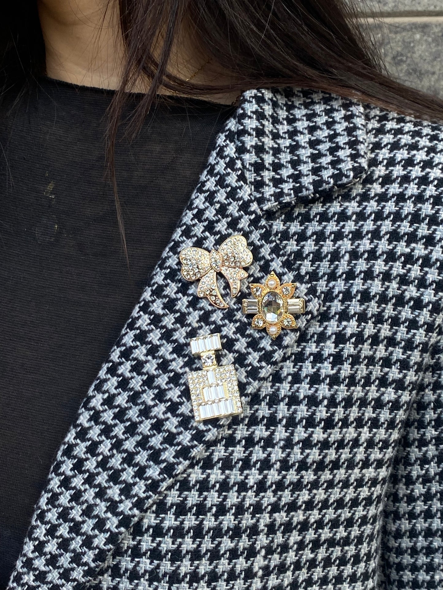 glitter giacca check spille