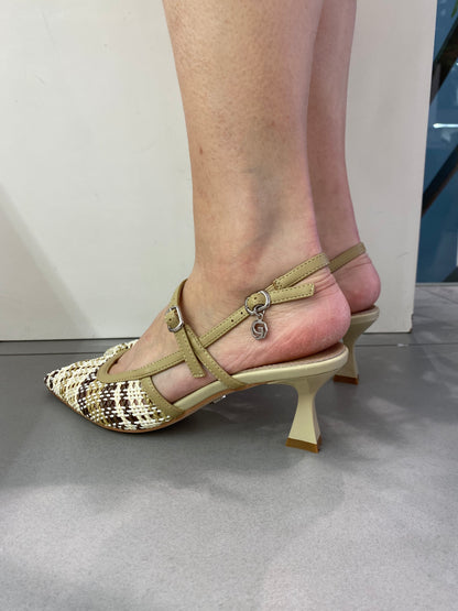 gold sling back raffia